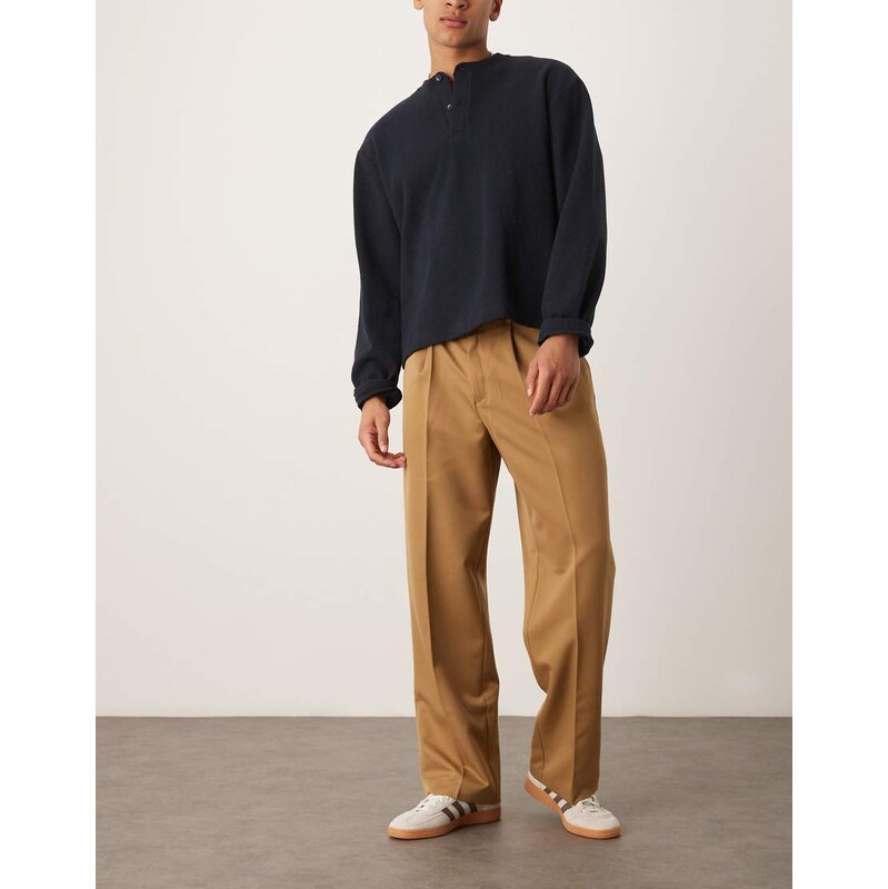ASOS DESIGN smart wide leg trousers with front pleats in camel
