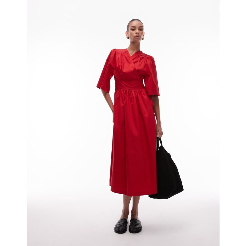 & Other Stories poplin midaxi dress with wrap front and puff sleeves 109635773