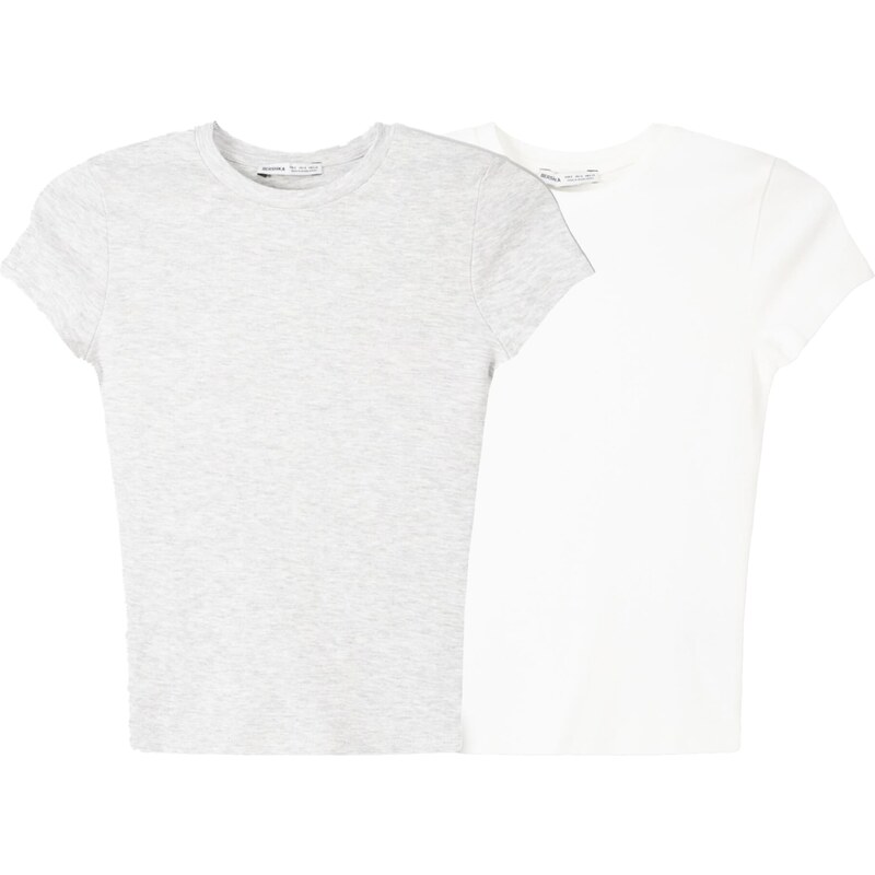 Bershka Tričko světle šedá / černá