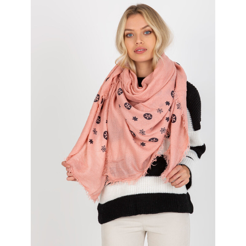 BASIC Světle růžová dámská šála s potiskem --pink