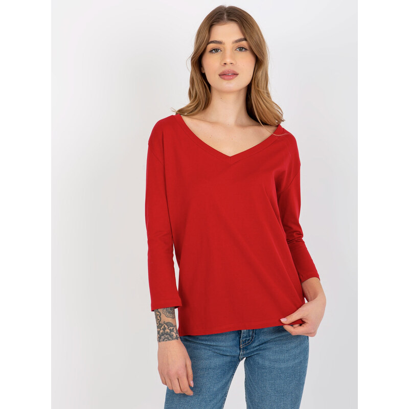 Červené basic tričko s 3/4 rukávem --red Červená
