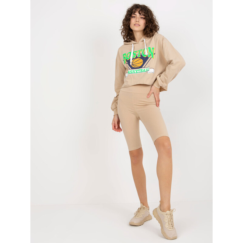 BASIC Béžová dámská sportovní souprava kraťasů a mikiny -beige 85879904