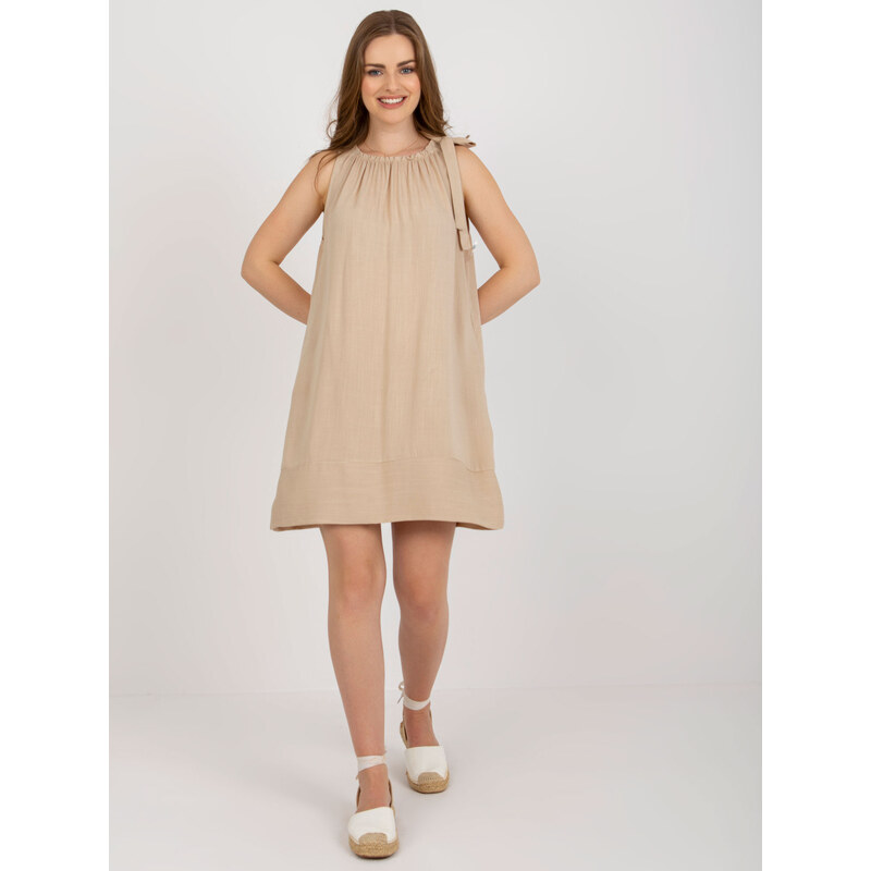BASIC Béžové volné minišaty bez rukávů -beige Béžová 82791366