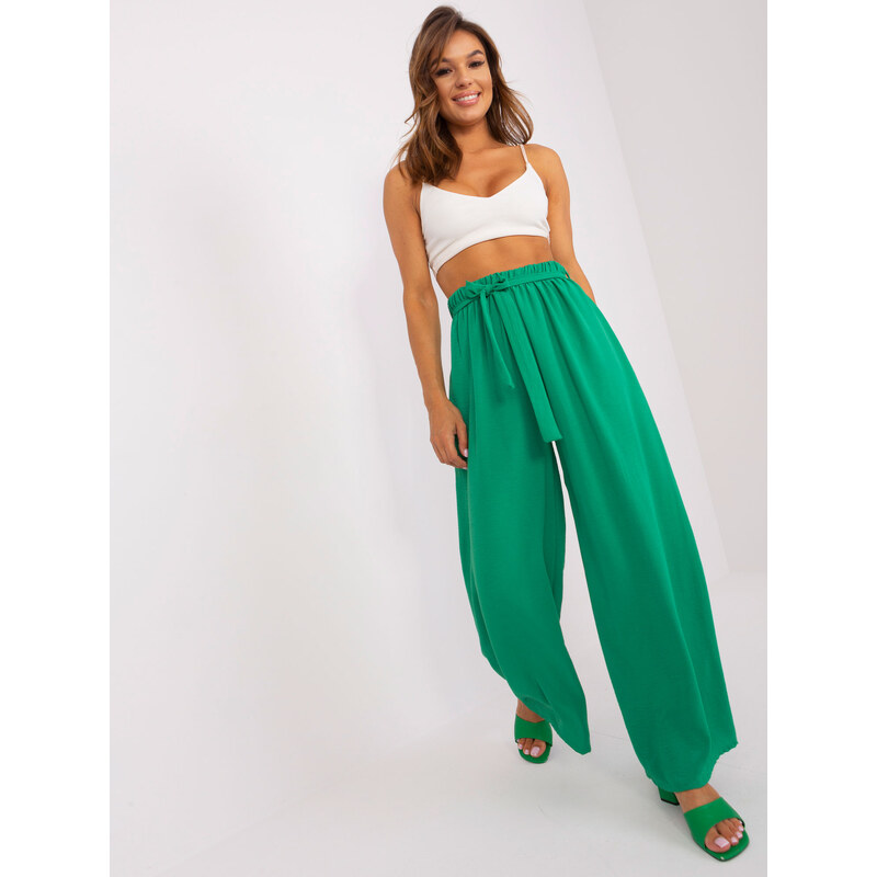BASIC Zelené široké kalhoty -green Zelená 115137367
