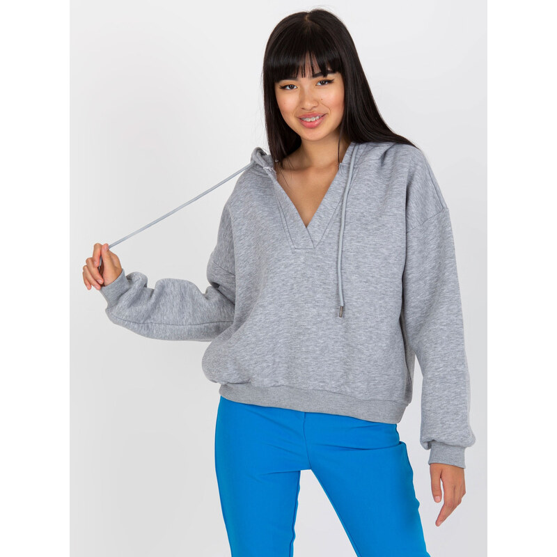 BASIC FEEL GOOD Šedá mikina s výstřihem -RV-BL-7998.60P-grey