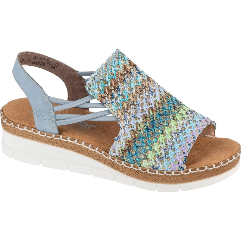 Světle modré dámské sandály na klínku Rieker Sandals V1241-91