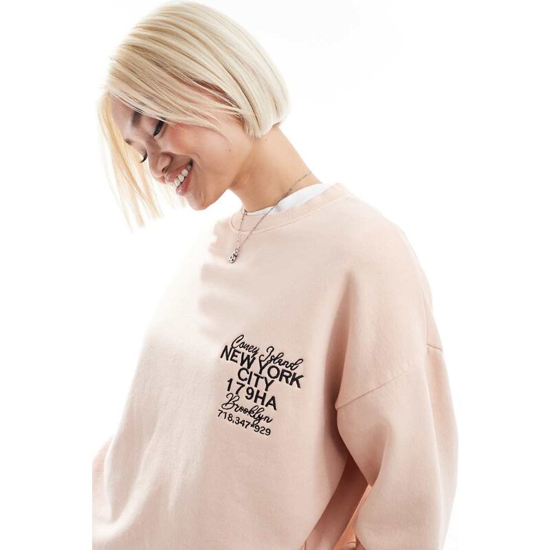 Daisy Street oversized graphic sweatshirt in washed peach-Pink 105568740