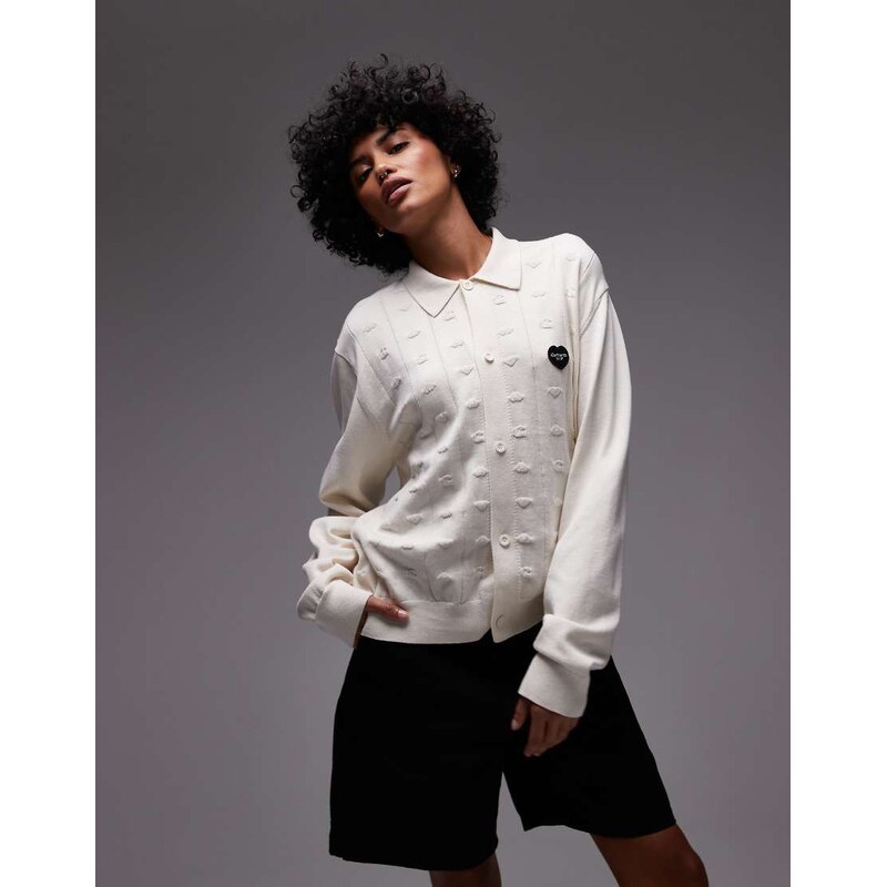 Carhartt WIP Drewe knit cardigan with heart logo in white