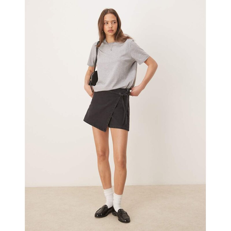 ASOS DESIGN denim wrap skort in black 105568776