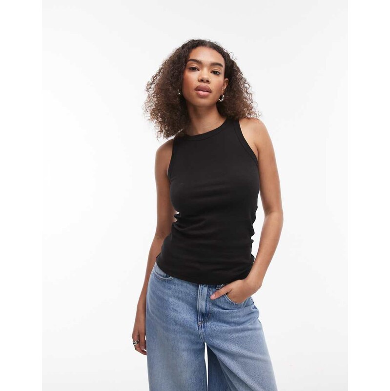 ARKET rib jersey vest top in black