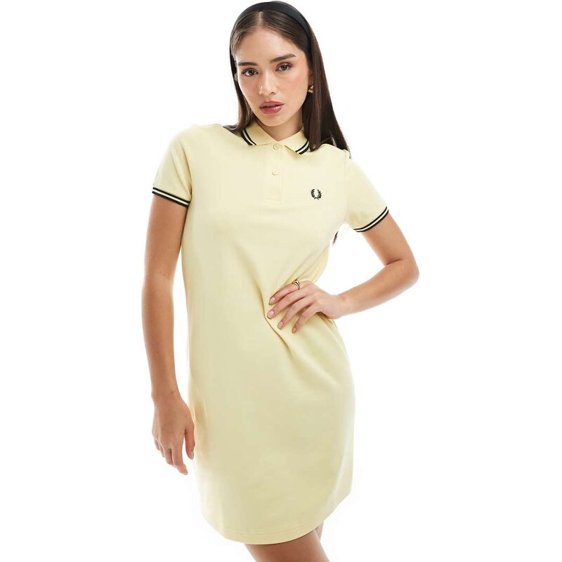 Fred Perry twin tipped polo dress in yellow/black 105572442