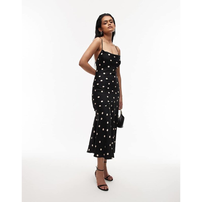 & Other Stories maxi cami slip dress with low back in mono polka
