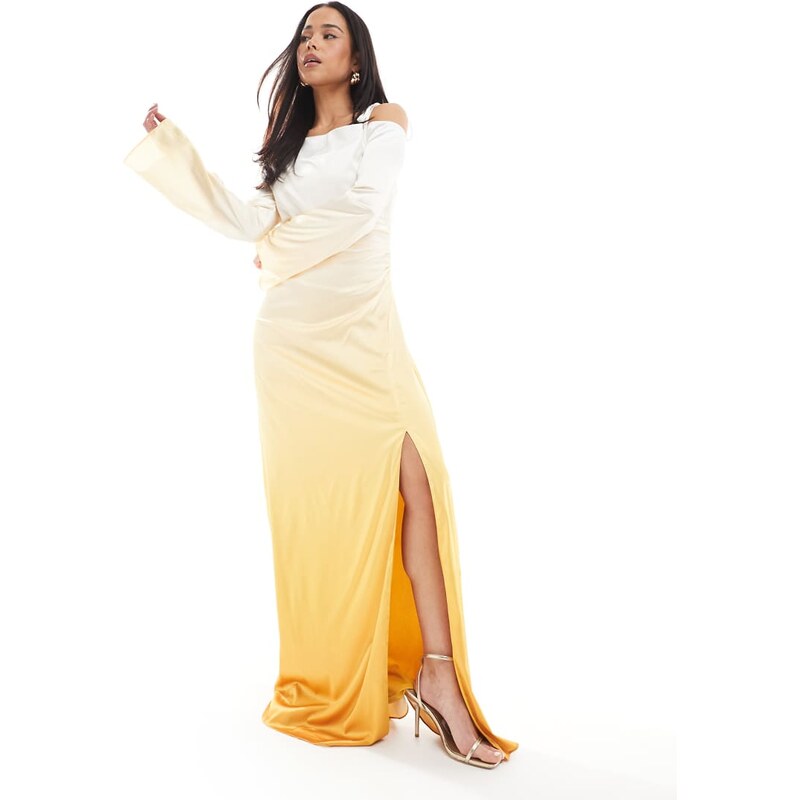 TFNC Bridesmaid long sleeve ombre maxi dress in yellow 105569102