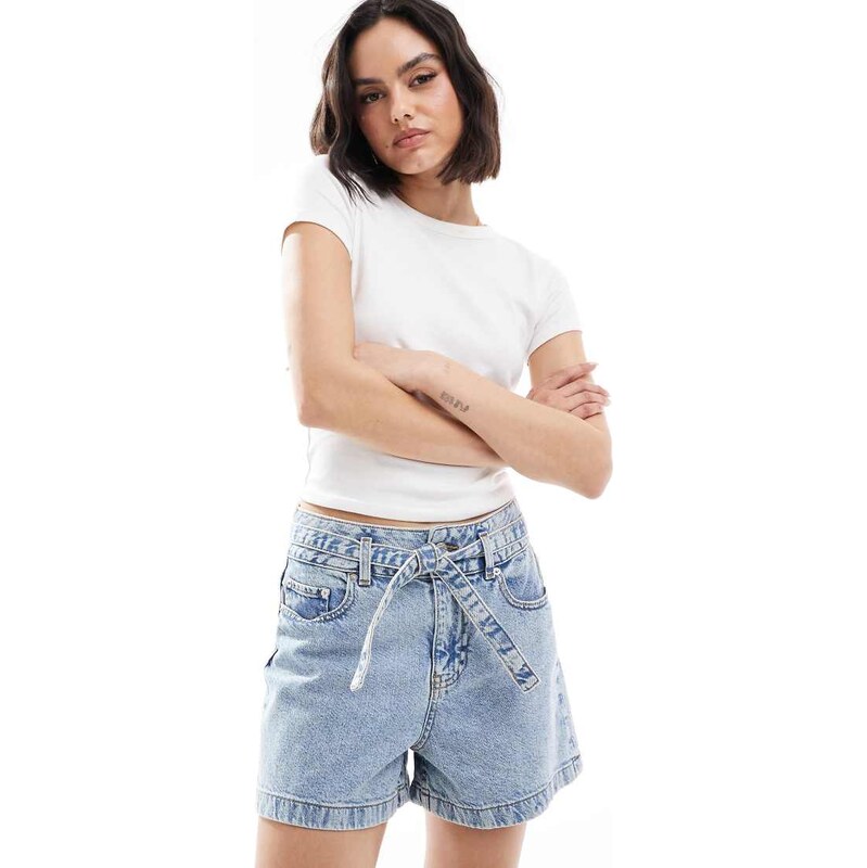 JJXX denim shorts with tie waist in light blue 105572210