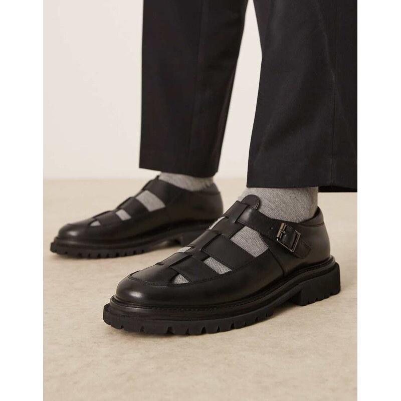 ASOS DESIGN mary jane in black leather with cleated sole