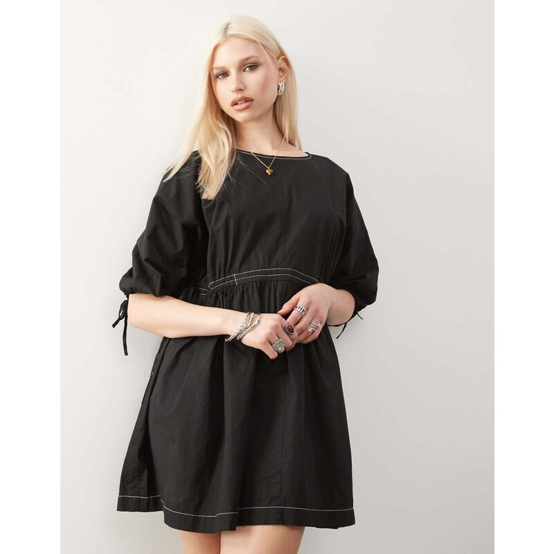 COLLUSION smock mini summer dress in black 105572220