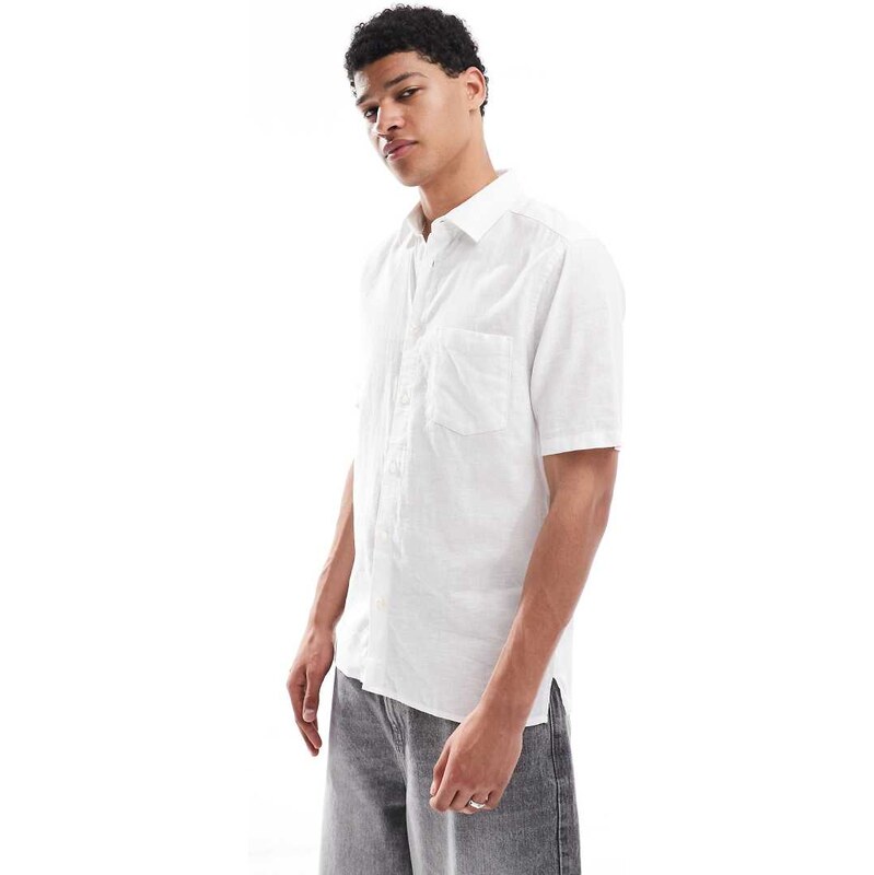 ONLY & SONS short sleeve regular fit linen mix shirt in white