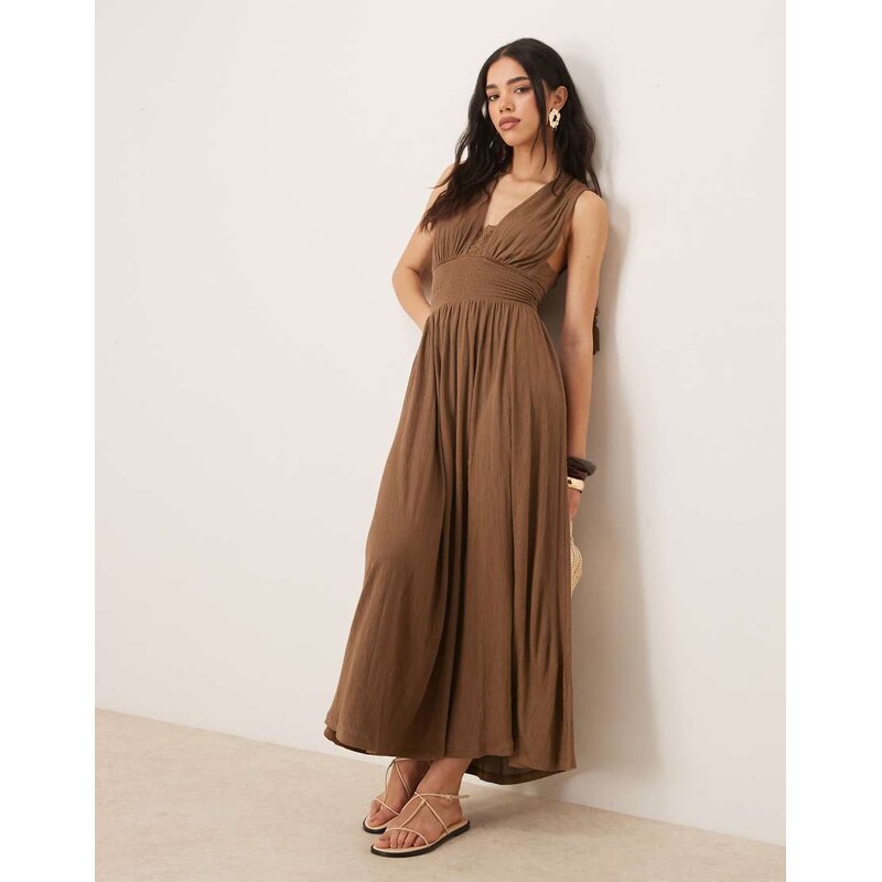 ASOS DESIGN crinkle plunge lace bust tassel maxi dress in