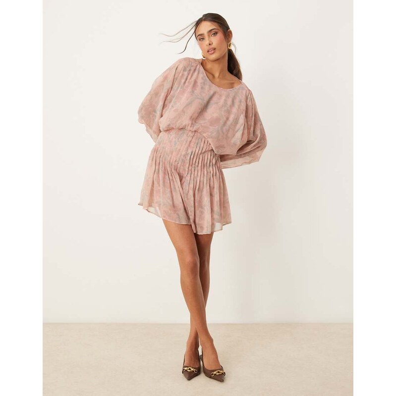 ASOS DESIGN cowl back pleated bodice playsuit in floral print-Multi 105597722