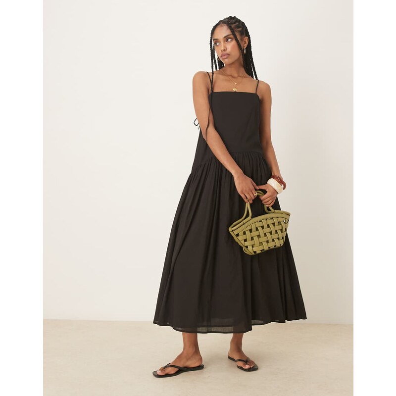 ASOS DESIGN dropped waist maxi sundress in black