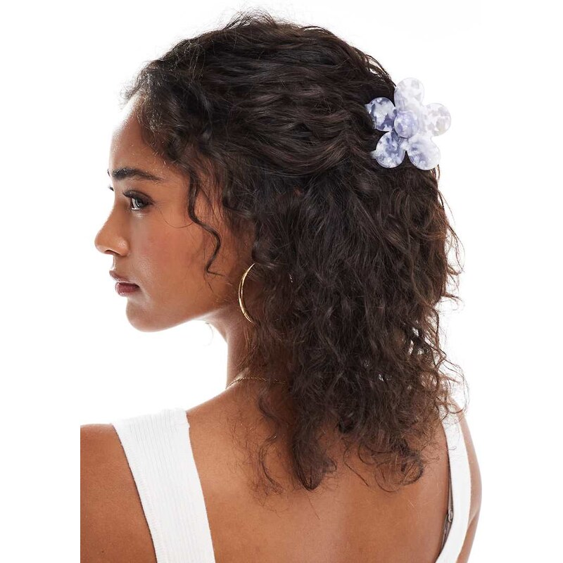 Pieces marbled effect daisy hair claw in blue 105572407