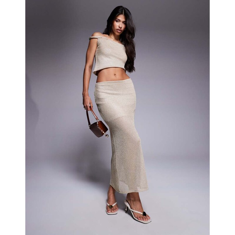 ASOS DESIGN co-ord maxi skirt in gold sparkle knit 105572448