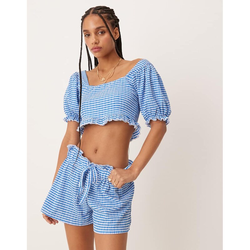 ASOS DESIGN mini short co-ord in light blue gingham 105572464