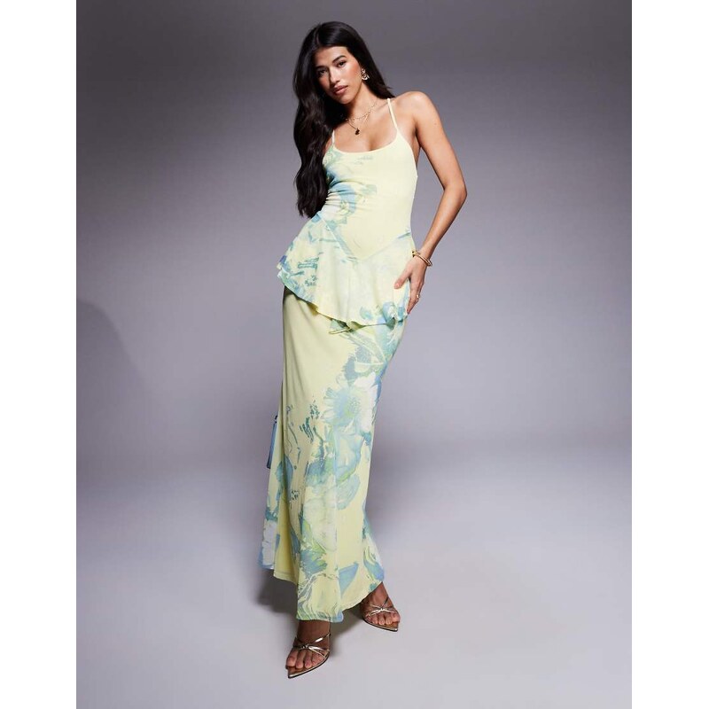 ASOS DESIGN cami with peplum detail mesh maxi dress in floral
