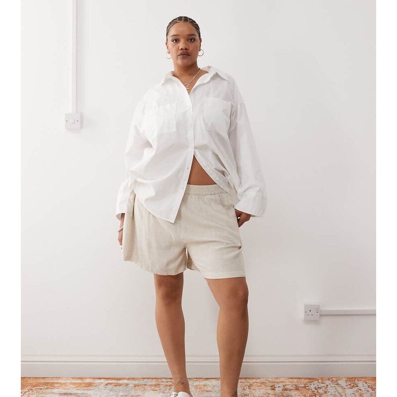 Noisy May Curve linen mix short in oatmeal-Neutral 105572531