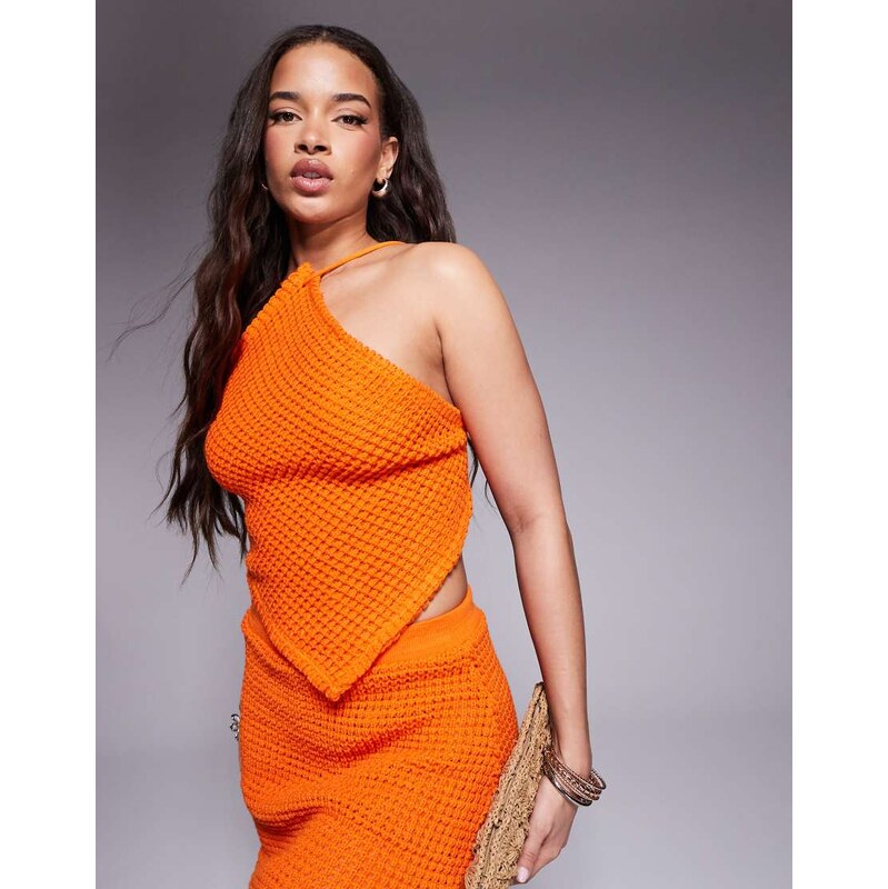 Missyempire crochet halterneck scarf hem top co-ord in orange 105572604