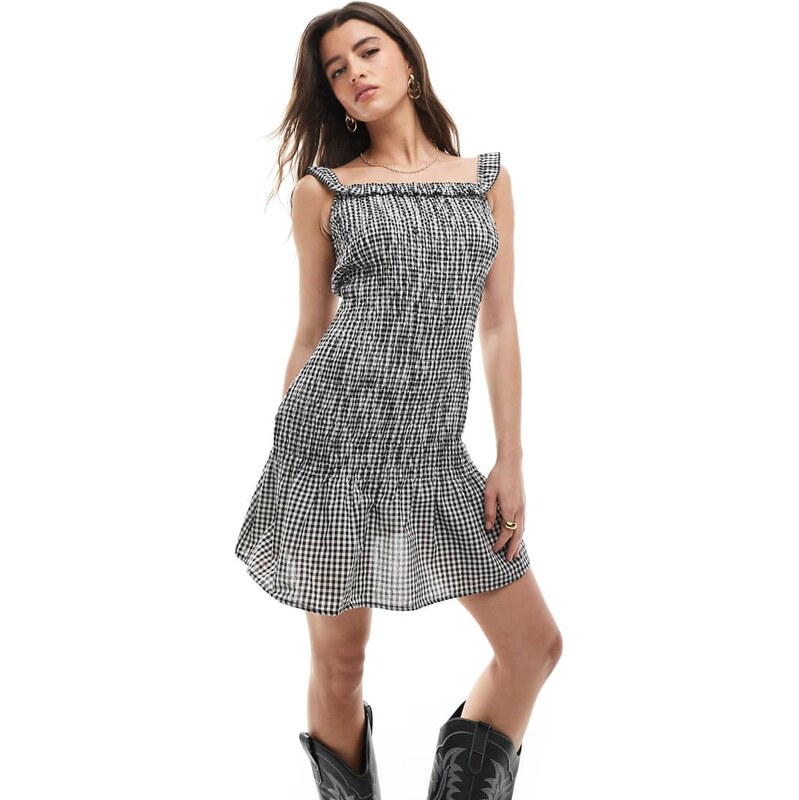 Daisy Street bardot shirred mini dress with frill detail in