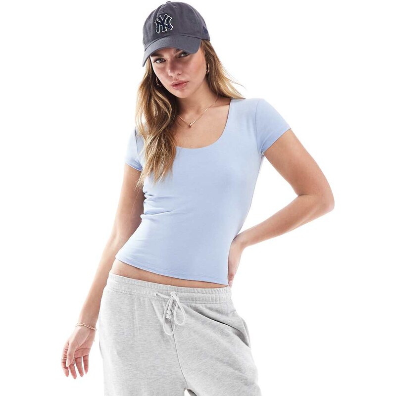 Cotton On Byron square neck short sleeve top in blue 105572648