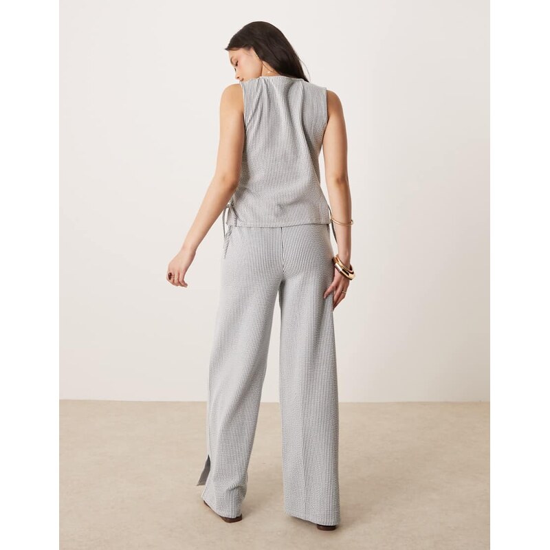 Vila textured stripe wide leg trouser co-ord in black and cream