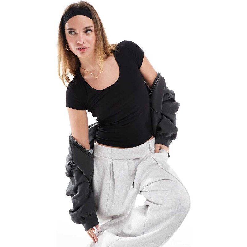 Cotton On Byron square neck short sleeve top in black