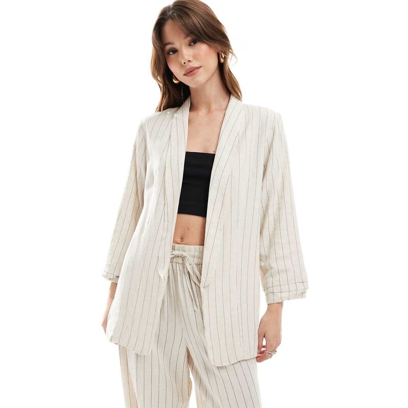 Pieces mix & match linen touch ruched sleeve blazer in birch cream and 106243086