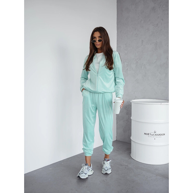 Moon Dámská velurová souprava s mikinou na zip mint (768) 105573637