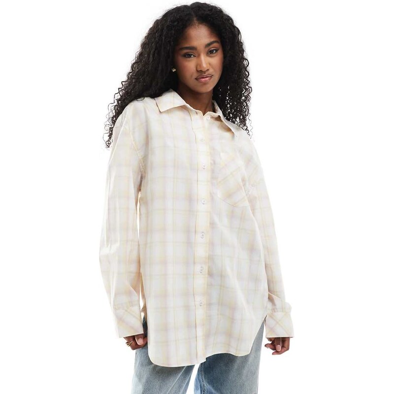 Monki oversized cotton shirt in pink and yellow check-Neutral 115715469