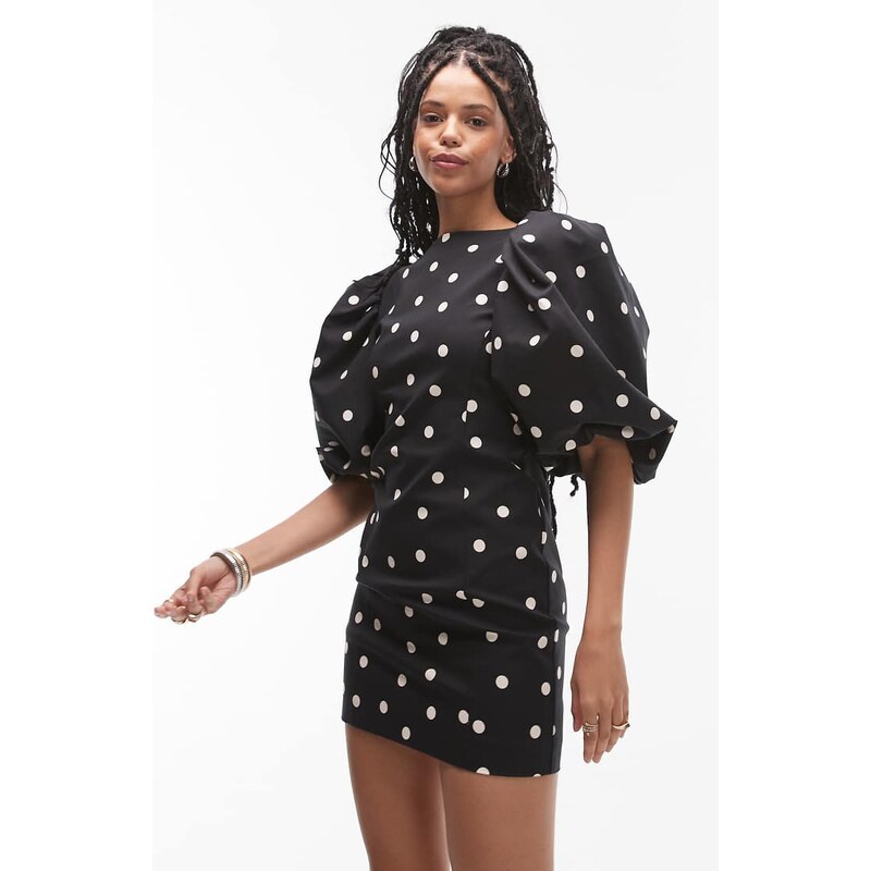 & Other Stories mini dress with puff sleeves and low back in spot 105584584