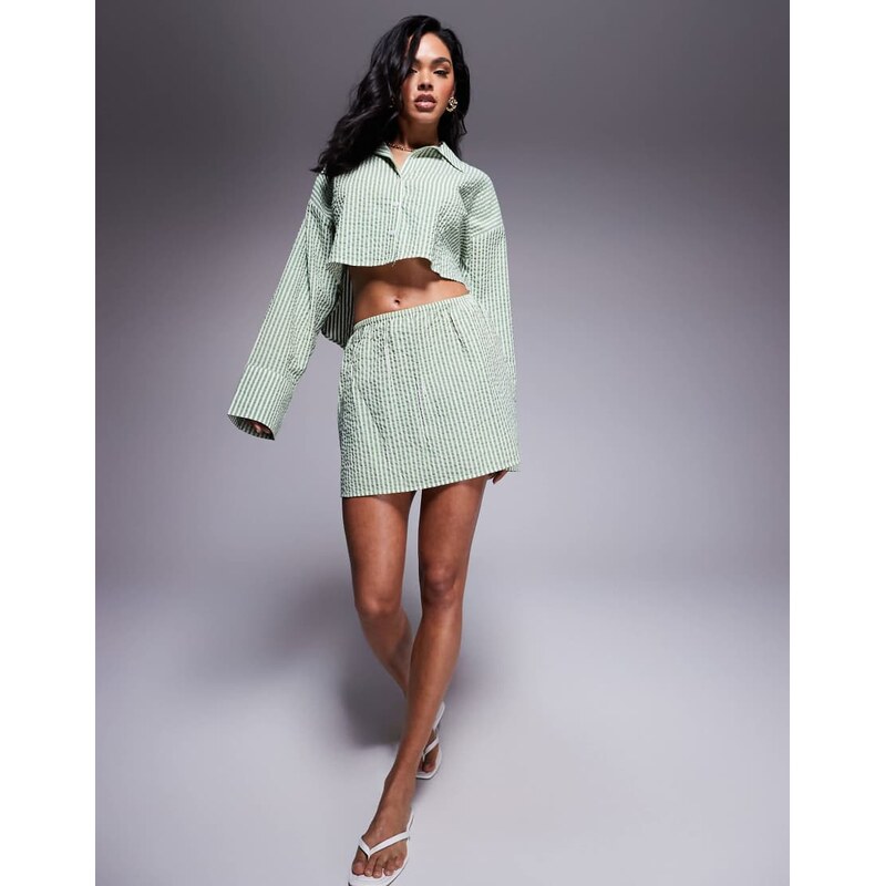 ASOS DESIGN Lisa seersucker beach skirt in green stripe 105588640