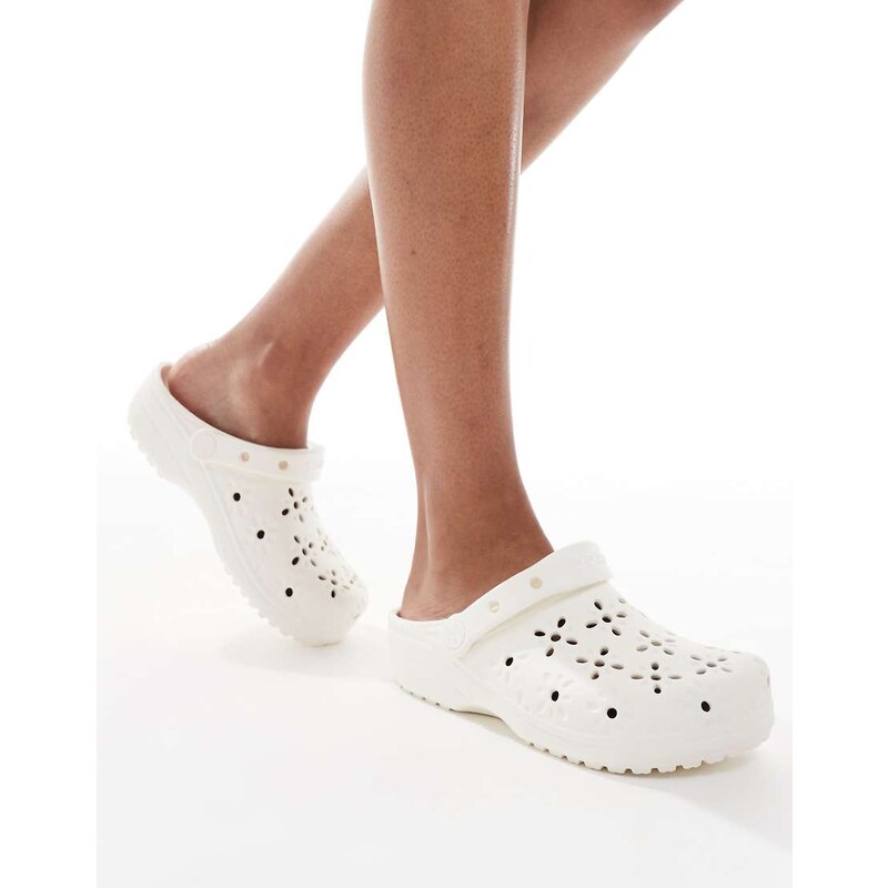 Crocs Classic floral cut out clogs in chalk-Neutral 106107386