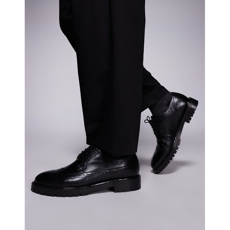 Walk London James brogue shoe in black leather