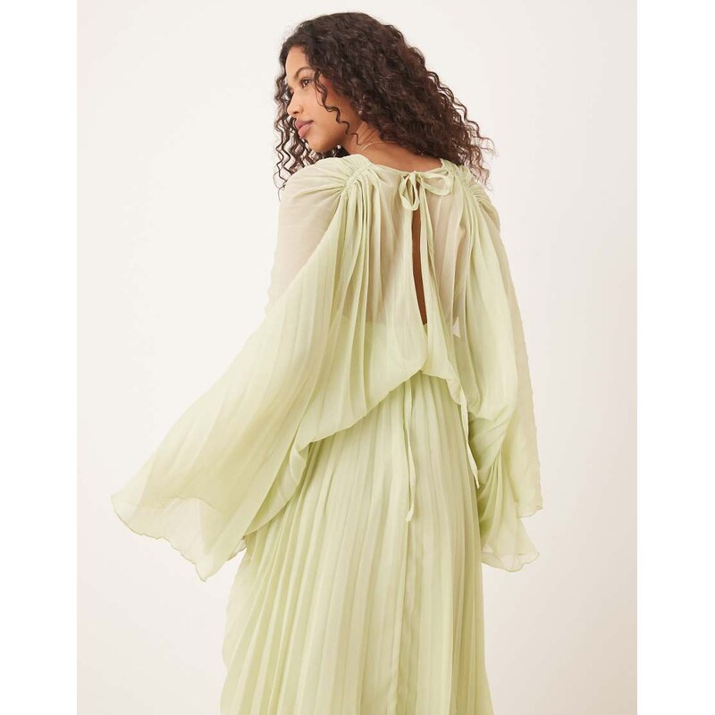 ASOS DESIGN pleated chiffon twist front maxi dress in apple
