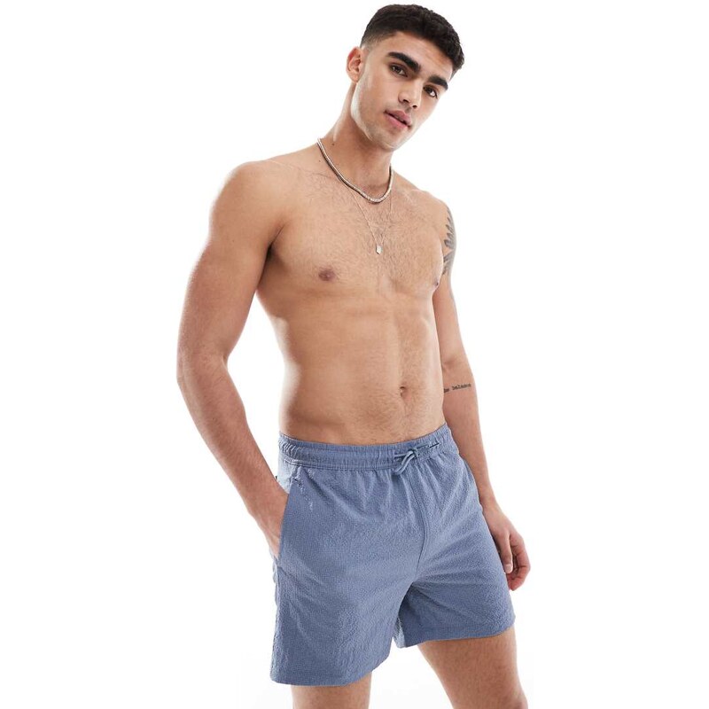 ONLY & SONS seersucker swim shorts in blue