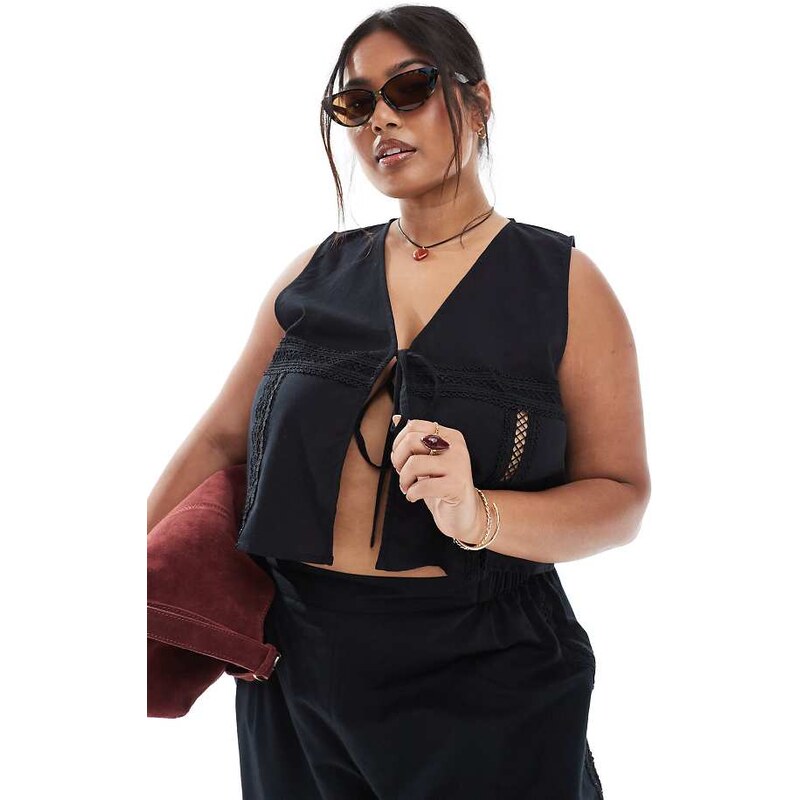 Esmee Curve Exclusive lace panel waist coat co-ord in black 105597773