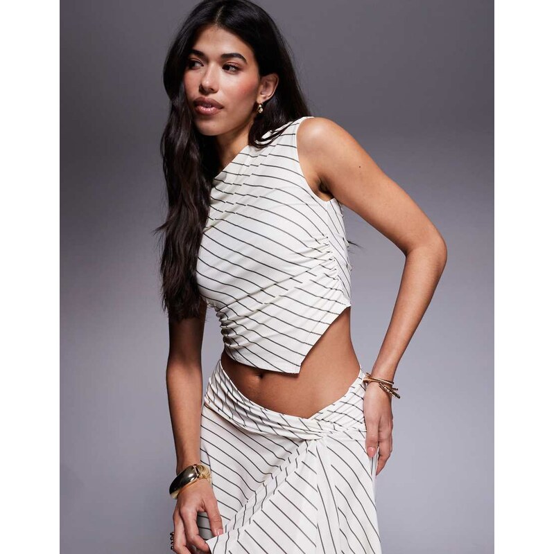 ASOS DESIGN co-ord slinky tank top in cream stripe-White 105597790