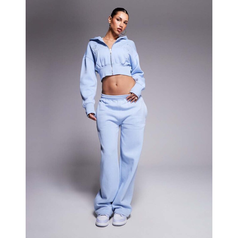 Kaiia cotton blend embroidered logo wide leg joggers co-ord in light 105592007
