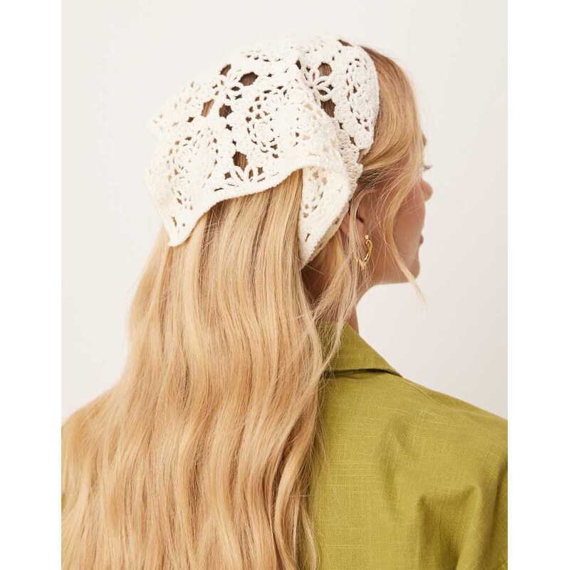 Sui Ava Bohemian floral crochet headscarf in white 105592143
