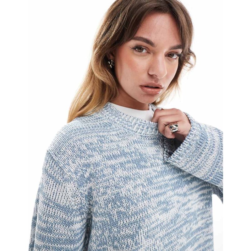 ASOS DESIGN oversized crew neck jumper in blue twist yarn-Multi 105596359