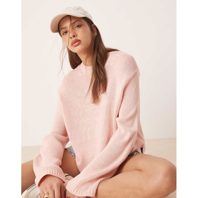 ASOS DESIGN oversized crew neck jumper in pink 105597686