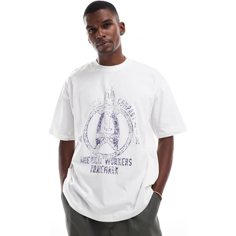 ASOS DESIGN oversized t-shirt with varsity graphic in white